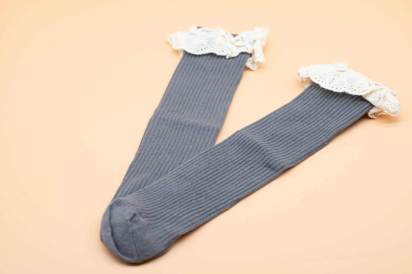 Kniestrümpfe gerippt mit Spitze